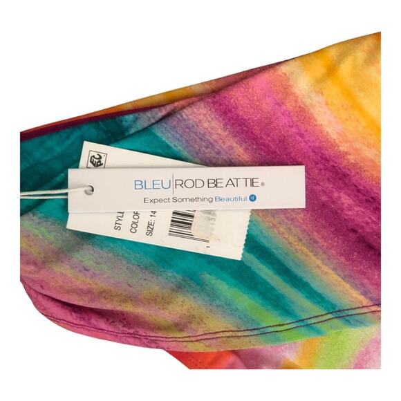 Bleu Rod Beattie NWT Multi Brushstroke Front Band Colorful Bikini Bottom Size 14 - Picture 6 of 16